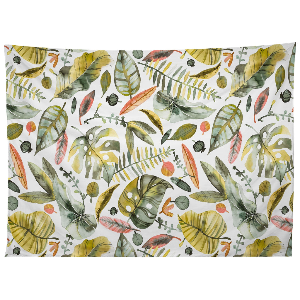 Ninola Design Botanic Retreat Tropical Jungle Leaves Botanical Green Orange Tapestry