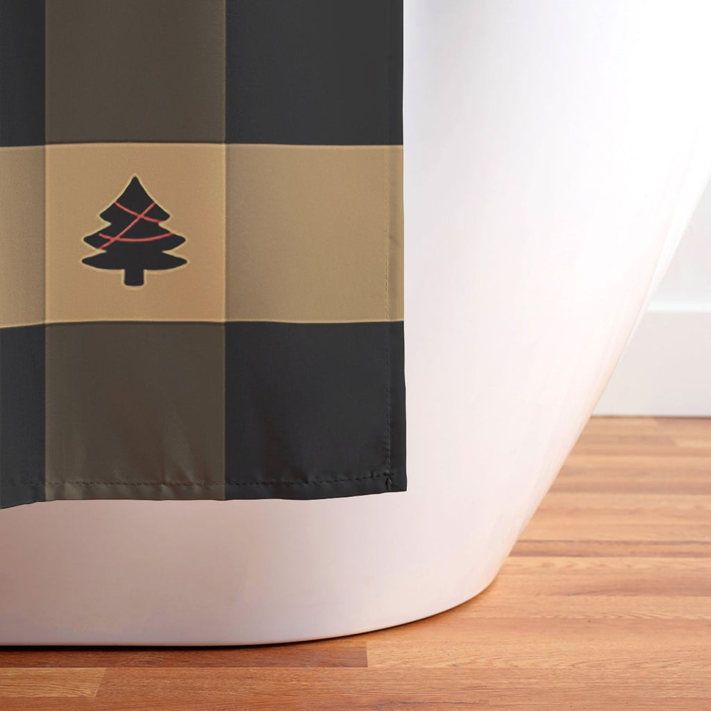 Design by Spark Black Gold Tree Tree Gingham Shower Curtain