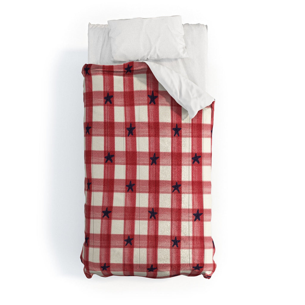 DENY Designs Red Gingham plus Stars Comforter