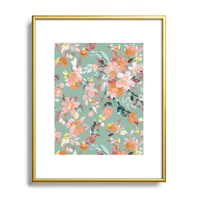 Ninola Design Botanic Retreat Floral Oleander Whimsical Teal Green Metal Framed Art Print