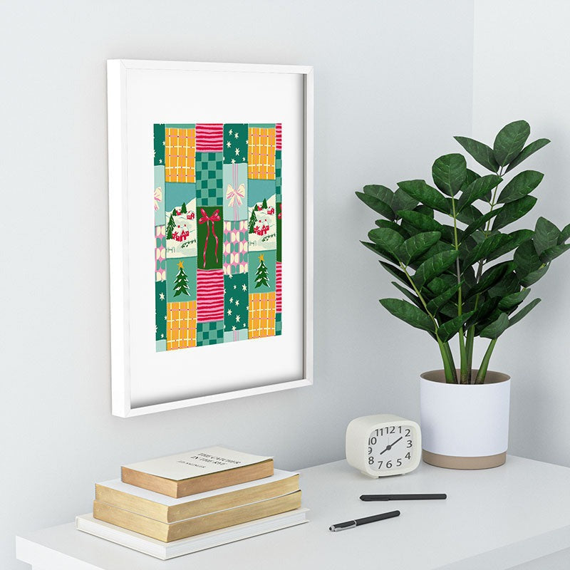 LouBruzzoni Cozy Christmas Patchwork Recessed Framing Rectangle