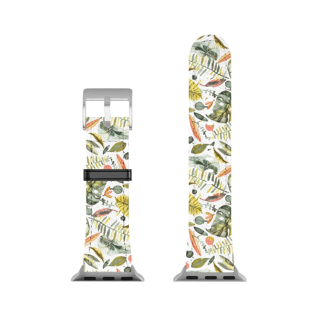 Ninola Design Botanic Retreat Tropical Jungle Leaves Botanical Green Orange Apple Watch Band