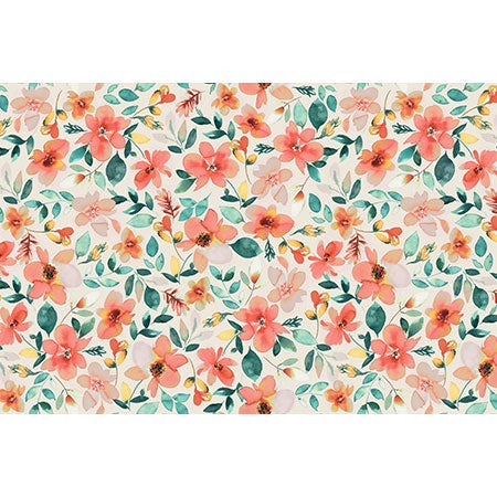 Ninola Design Botanic Retreat Tropical Whimsical Flowers Coral Green Wall Mural