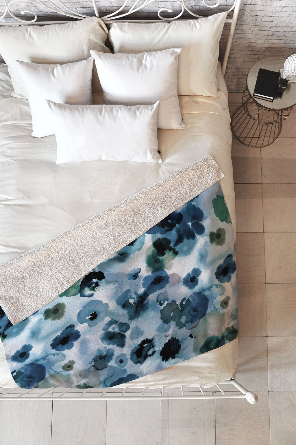 Ninola Design Botanic Retreat Ombre Abstract Watercolor Flowers Blue Navy Fleece Throw Blanket