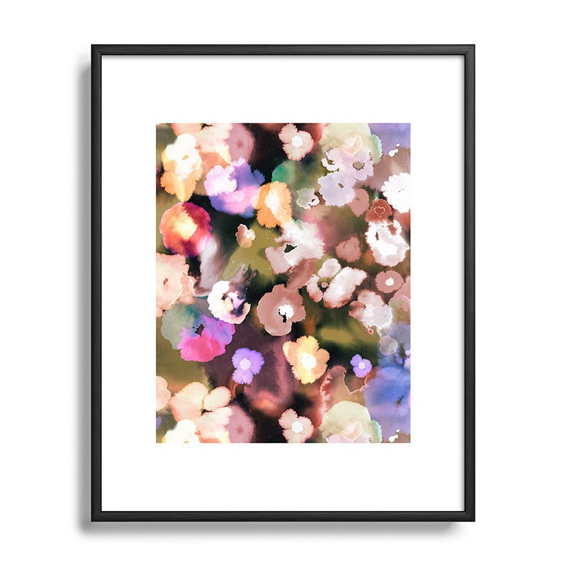 Ninola Design Botanic Retreat Ombre Abstract Watercolor Flowers Pink gold Metal Framed Art Print