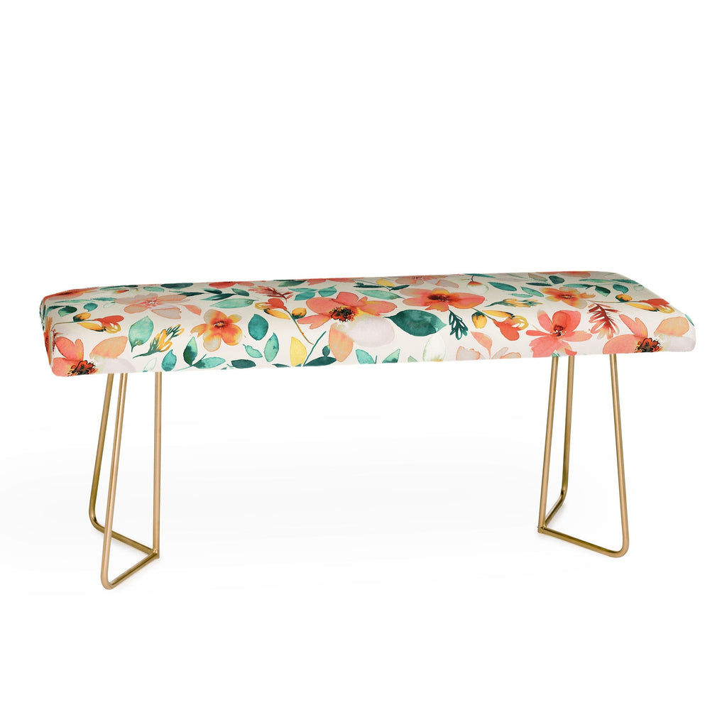 Ninola Design Botanic Retreat Tropical Whimsical Flowers Coral Green Bench