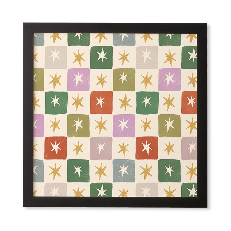 LouBruzzoni Retro Star Block Pattern Framed Wall Art