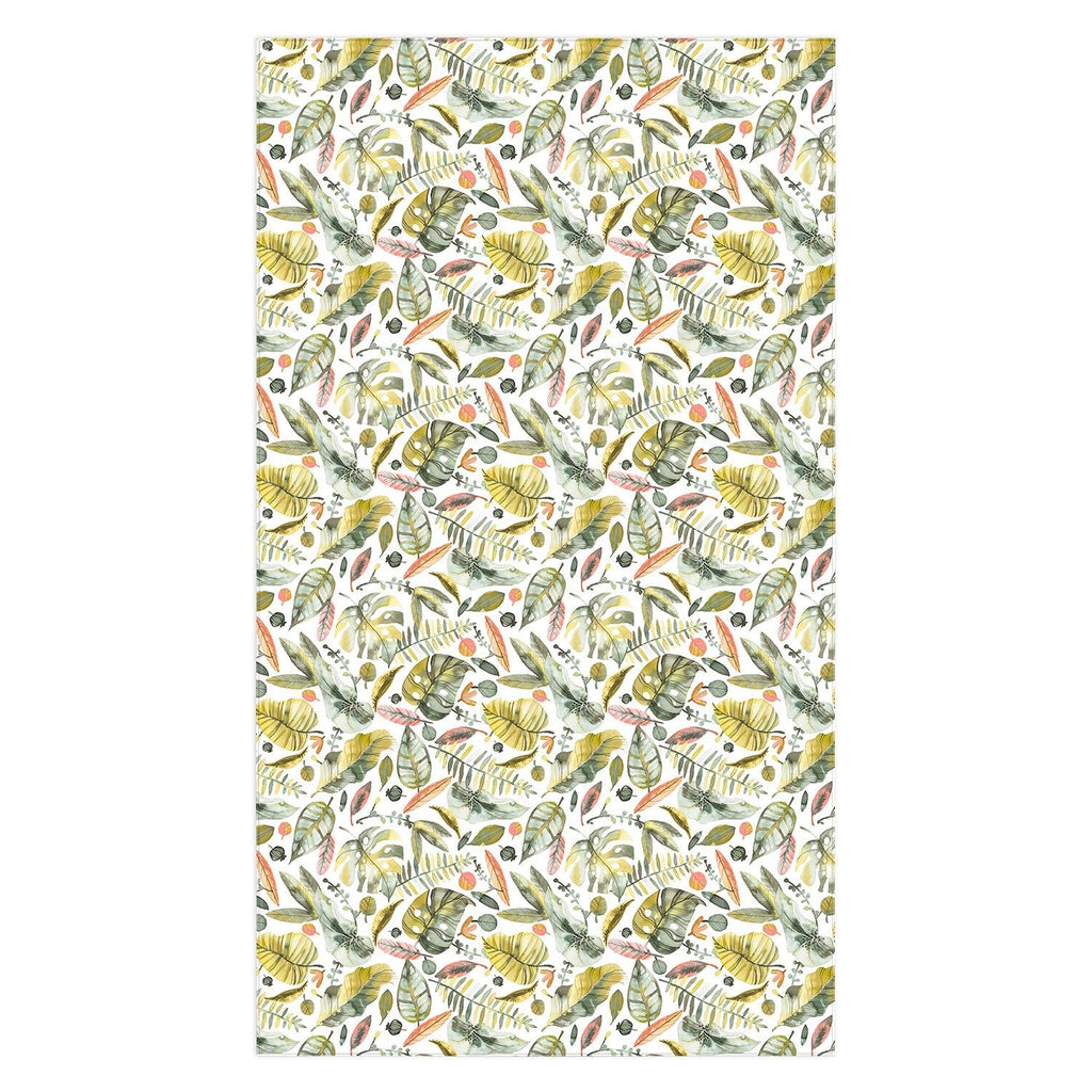 Ninola Design Botanic Retreat Tropical Jungle Leaves Botanical Green Orange Tablecloth