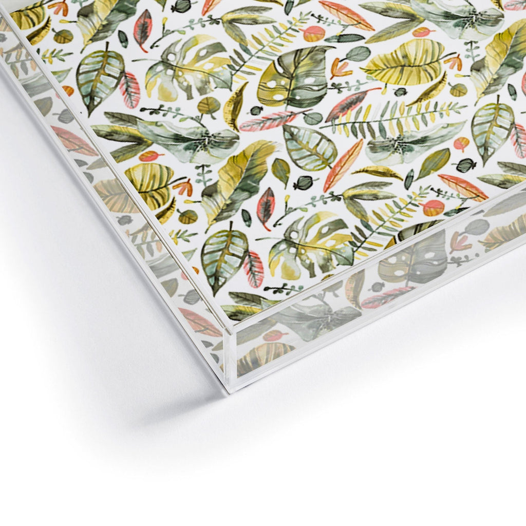 Ninola Design Botanic Retreat Tropical Jungle Leaves Botanical Green Orange Acrylic Tray