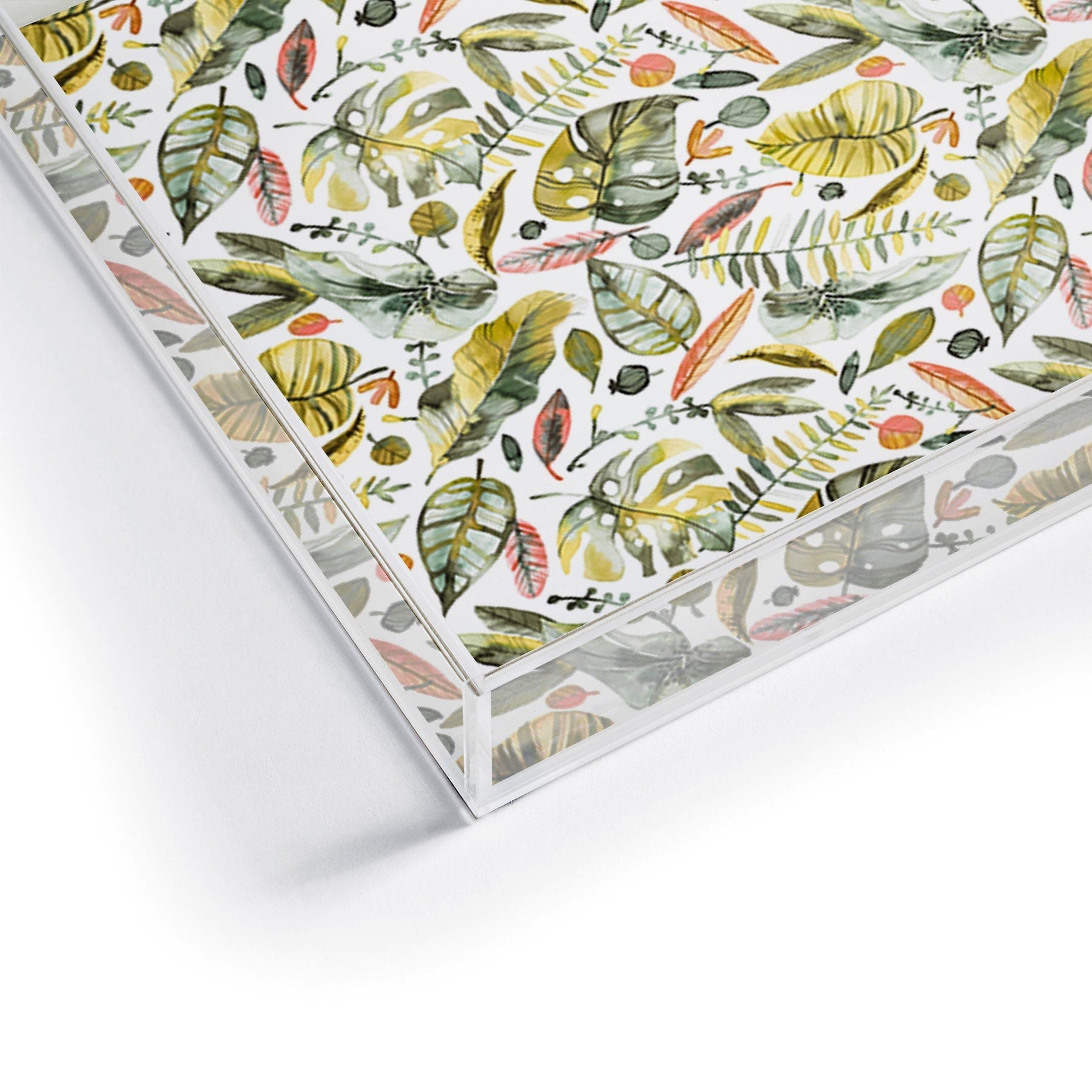 Ninola Design Botanic Retreat Tropical Jungle Leaves Botanical Green Orange Acrylic Tray
