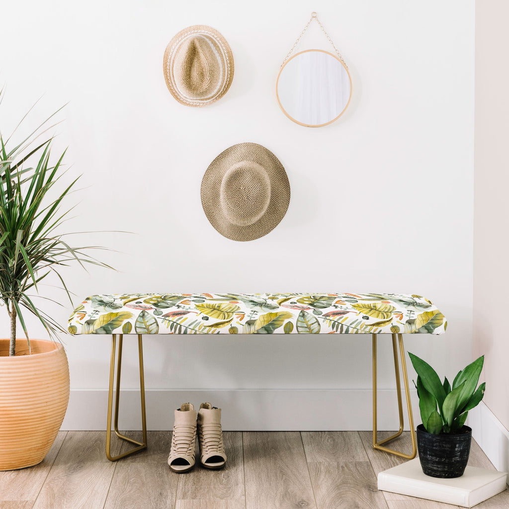 Ninola Design Botanic Retreat Tropical Jungle Leaves Botanical Green Orange Bench