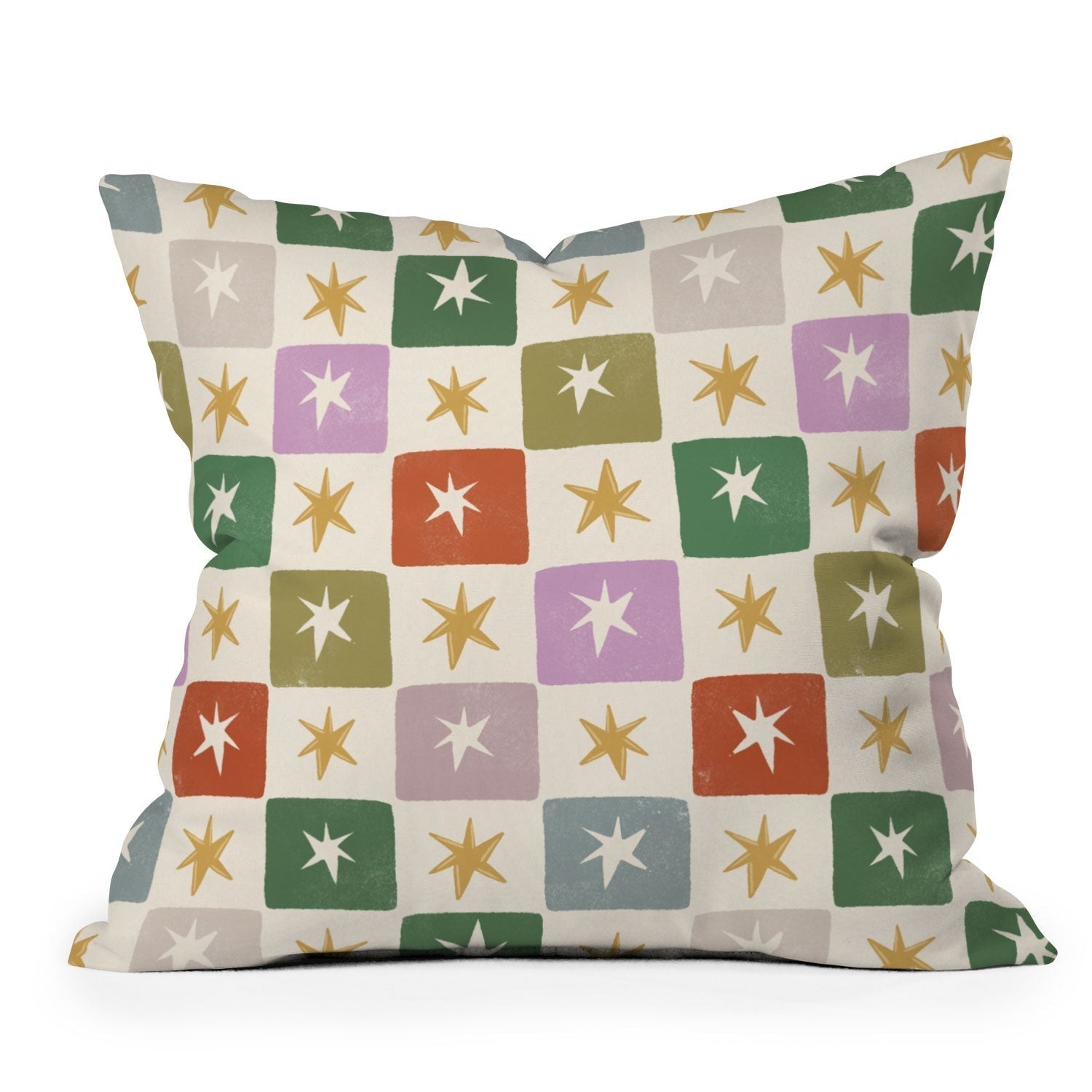 LouBruzzoni Retro Star Block Pattern Throw Pillow