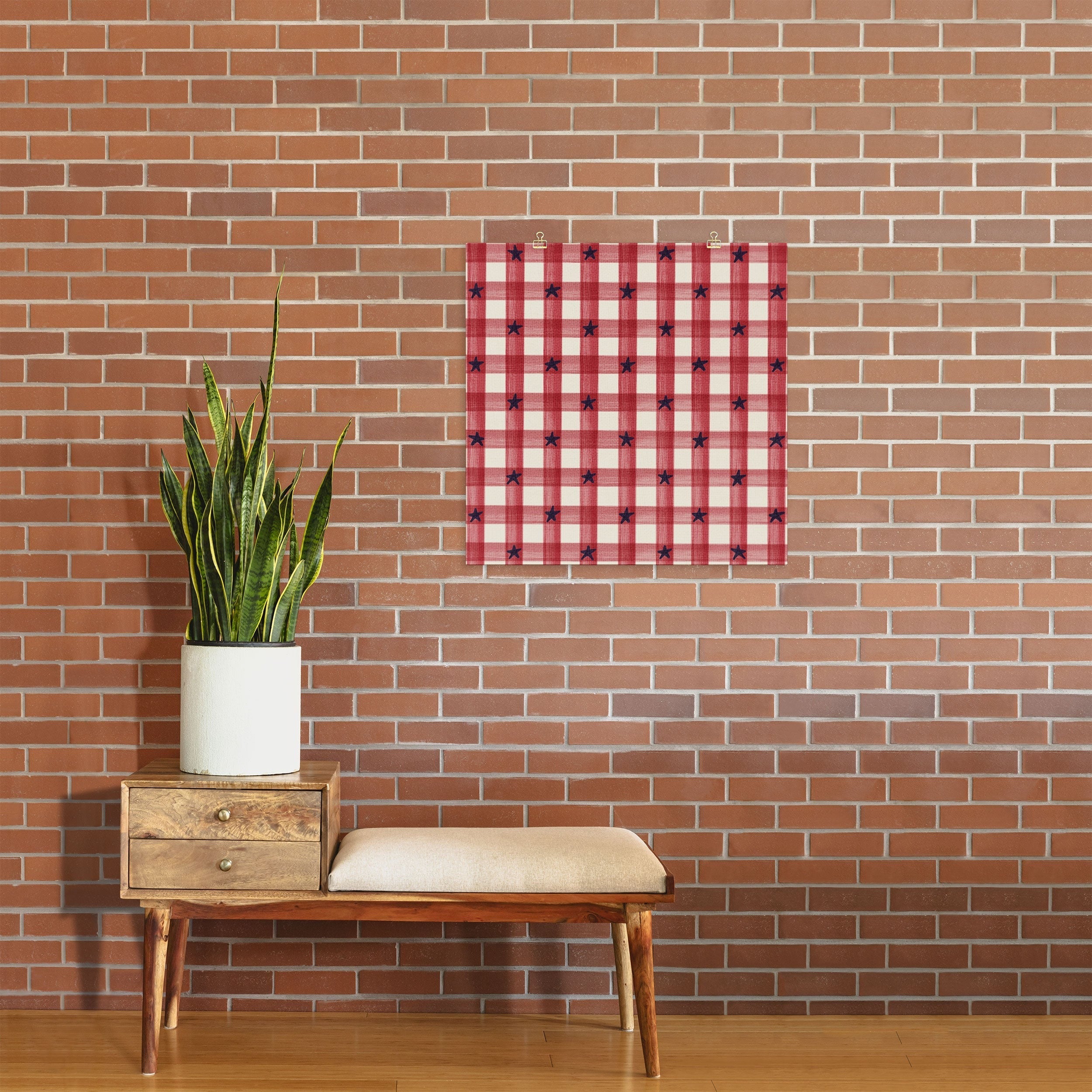 DENY Designs Red Gingham plus Stars Art Print