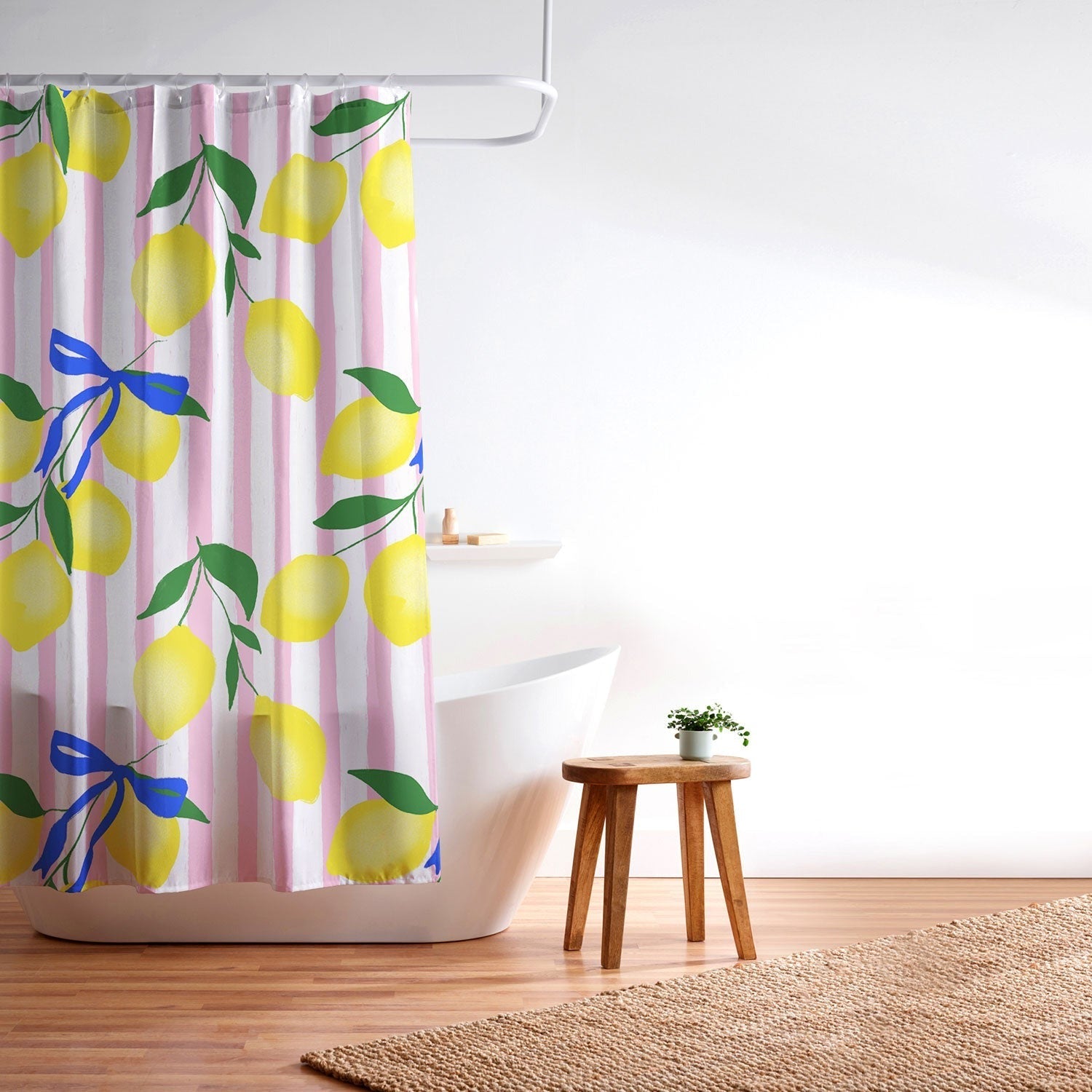 Design by Spark Zesty Lemons and Stripes Shower Curtain