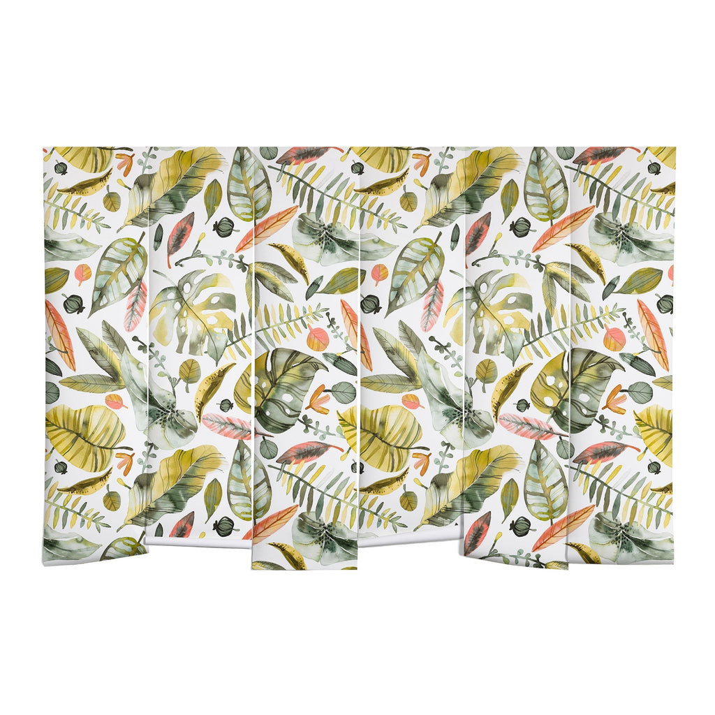 Ninola Design Botanic Retreat Tropical Jungle Leaves Botanical Green Orange Wall Mural