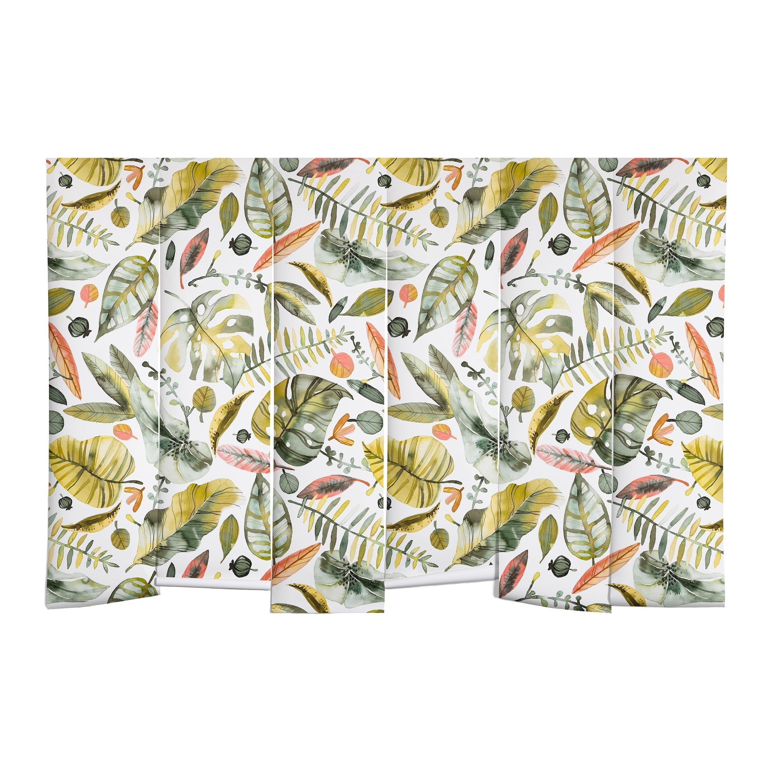 Ninola Design Botanic Retreat Tropical Jungle Leaves Botanical Green Orange Wall Mural