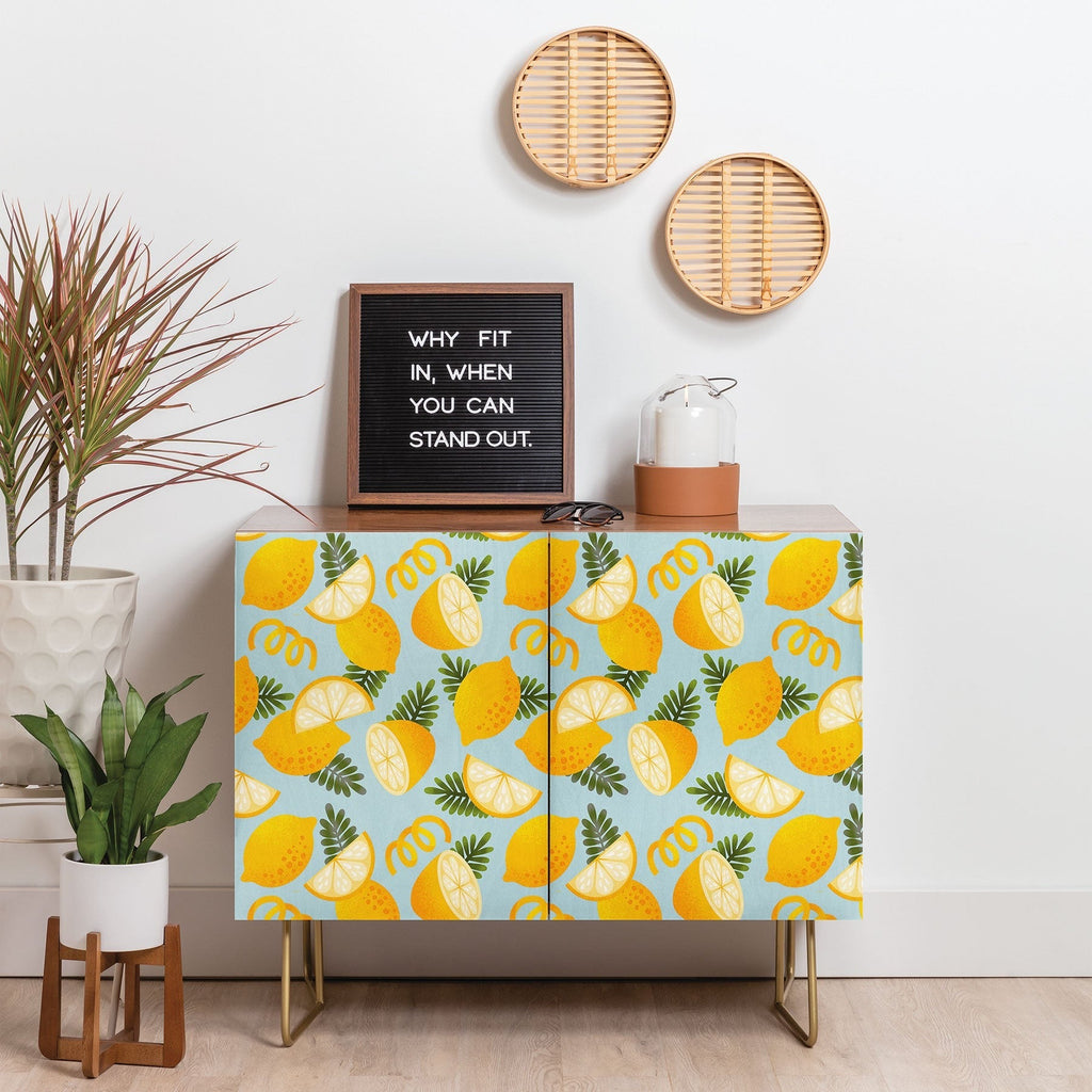 Jessica Molina Lemon Pattern on Sky Blue Credenza