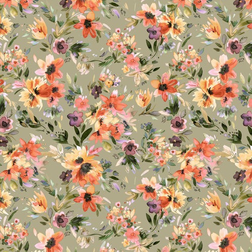 Ninola Design Botanic Retreat Painterly Tropical Flowers Sage Green Wall Mural