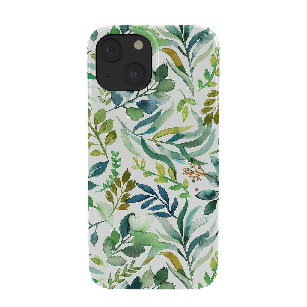 Ninola Design Botanic Retreat Loose Botanical Leaves Watercolor Green Phone Case