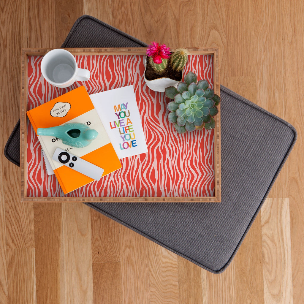 Avenie BR Red Zebra Stripe Rectangular Tray