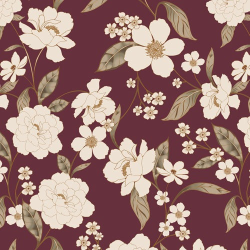 Gabriela Fuente Burgundy Floral Roberta Shower Curtain