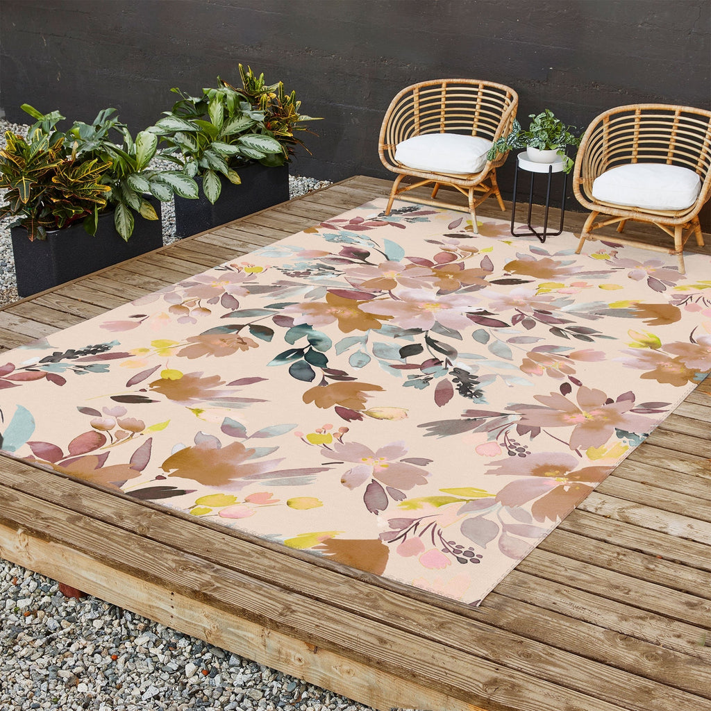 Ninola Design Botanic Retreat Floral Oleander Whimsical Soft Pink Outdoor Rug