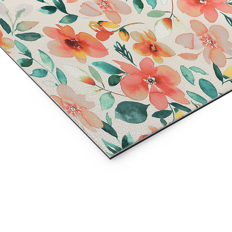 Ninola Design Botanic Retreat Tropical Whimsical Flowers Coral Green Welcome Mat