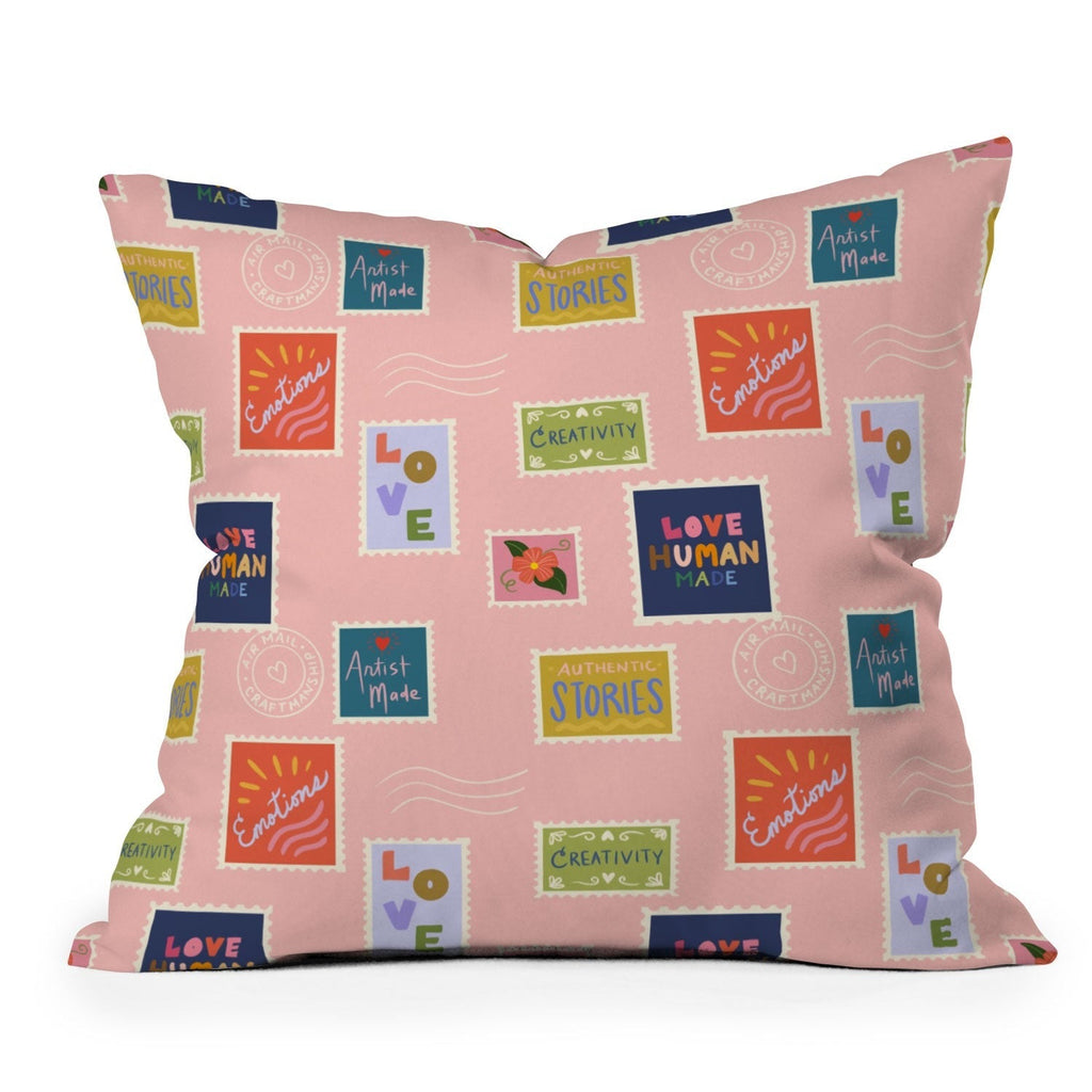 Design by Spark Love Human Made Stamps Outdoor Throw Pillow