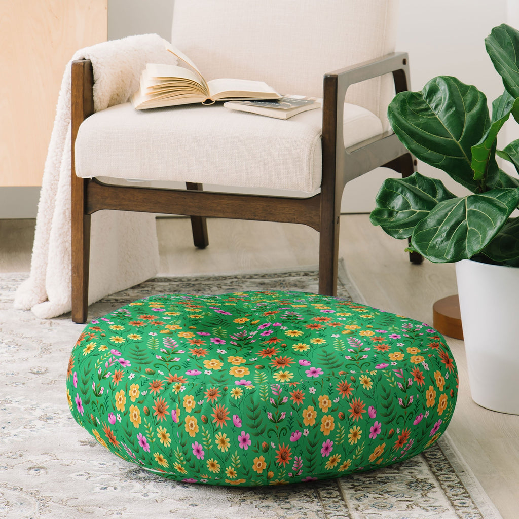 Pimlada Phuapradit Ditsy Spring Floral Green Floor Pillow Round