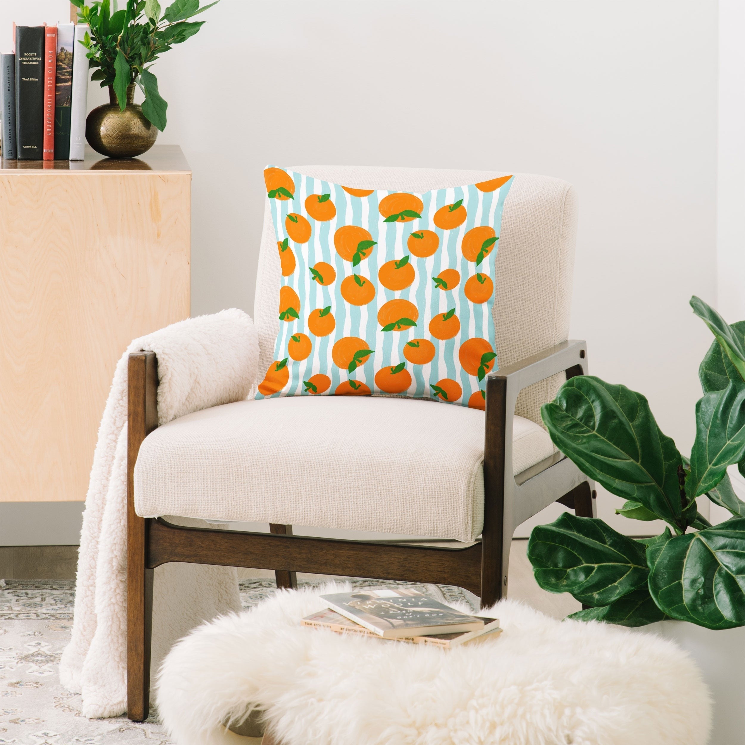 Design by Spark Zesty Oranges and Stripes Throw Pillow