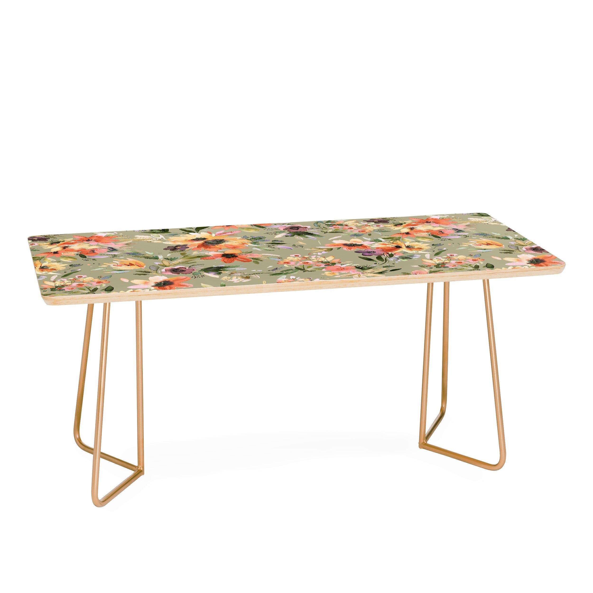 Ninola Design Botanic Retreat Painterly Tropical Flowers Sage Green Coffee Table
