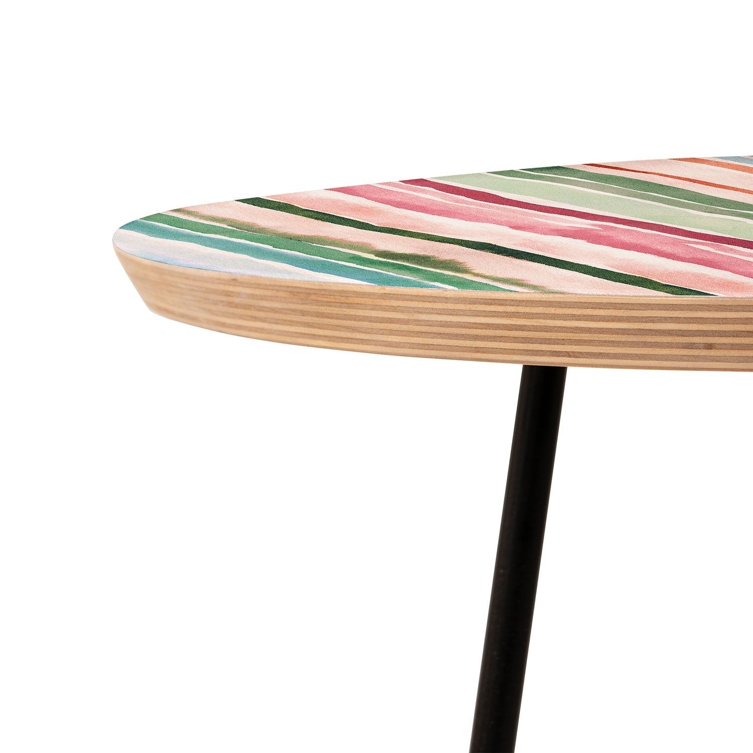 Ninola Design Botanic Retreat Watercolor Stripes Green Orange Red Round Side Table