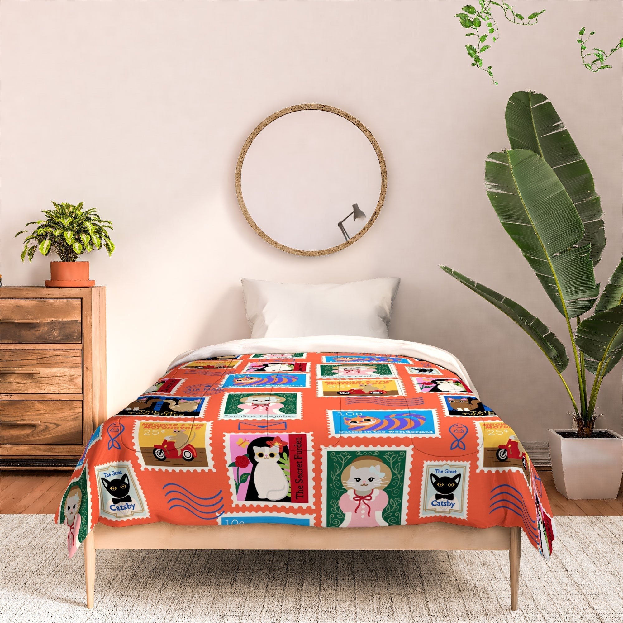 Design by Spark Classic Book Cat Stamps Comforter