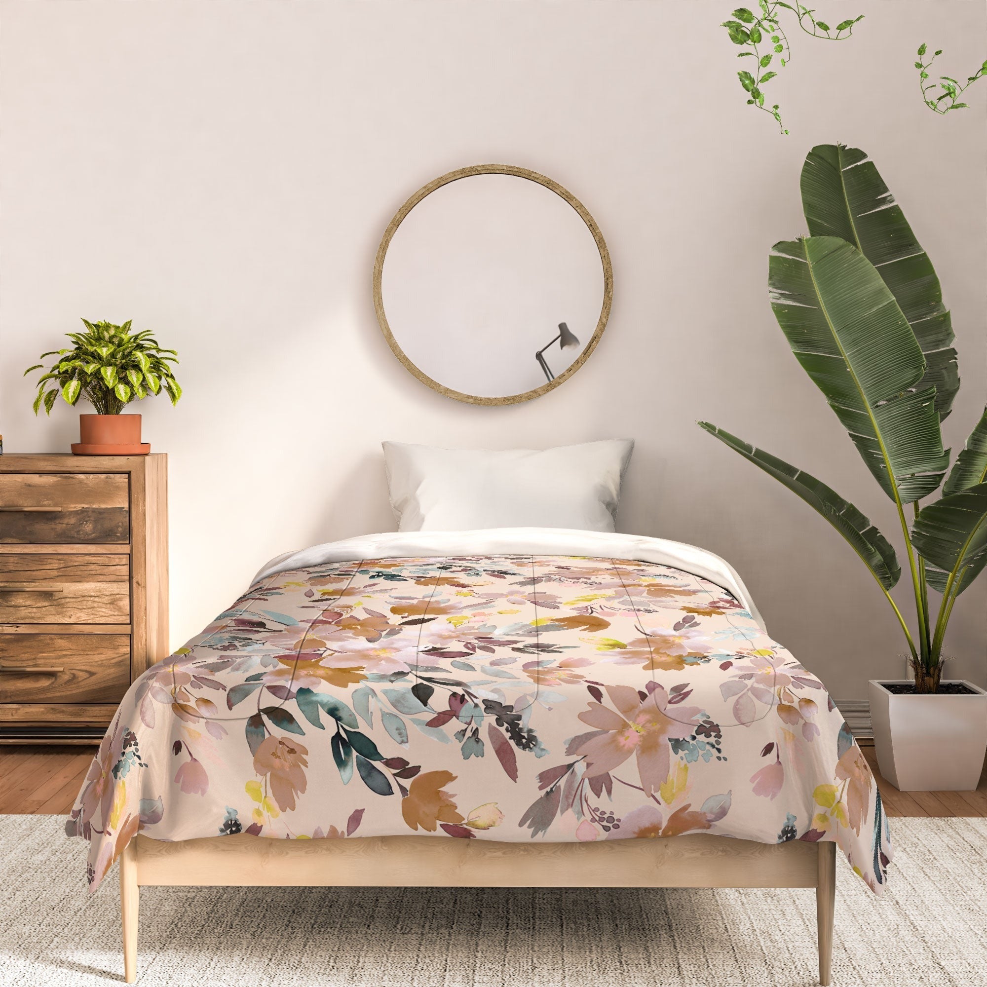 Ninola Design Botanic Retreat Floral Oleander Whimsical Soft Pink Comforter