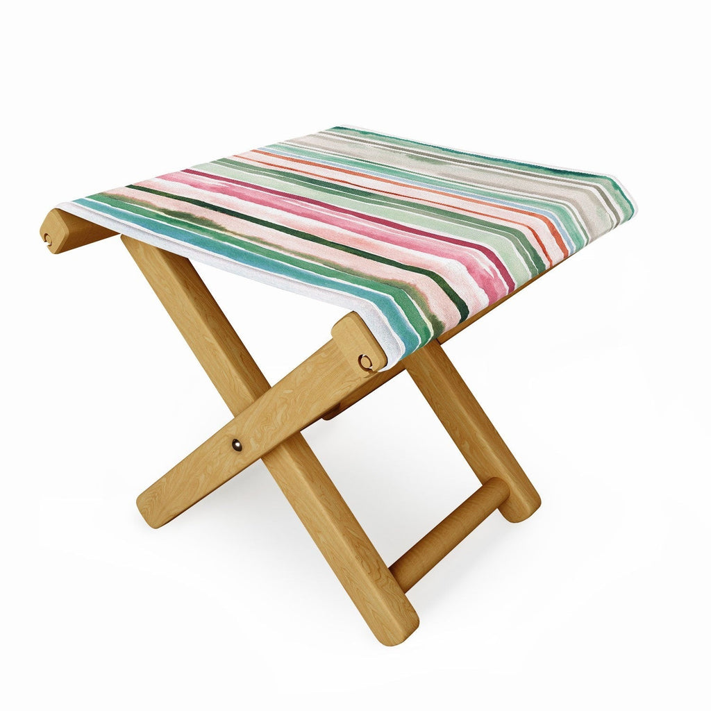 Ninola Design Botanic Retreat Watercolor Stripes Green Orange Red Folding Stool