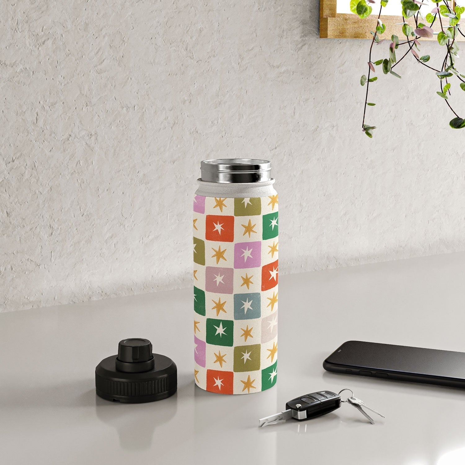 LouBruzzoni Retro Star Block Pattern Water Bottle