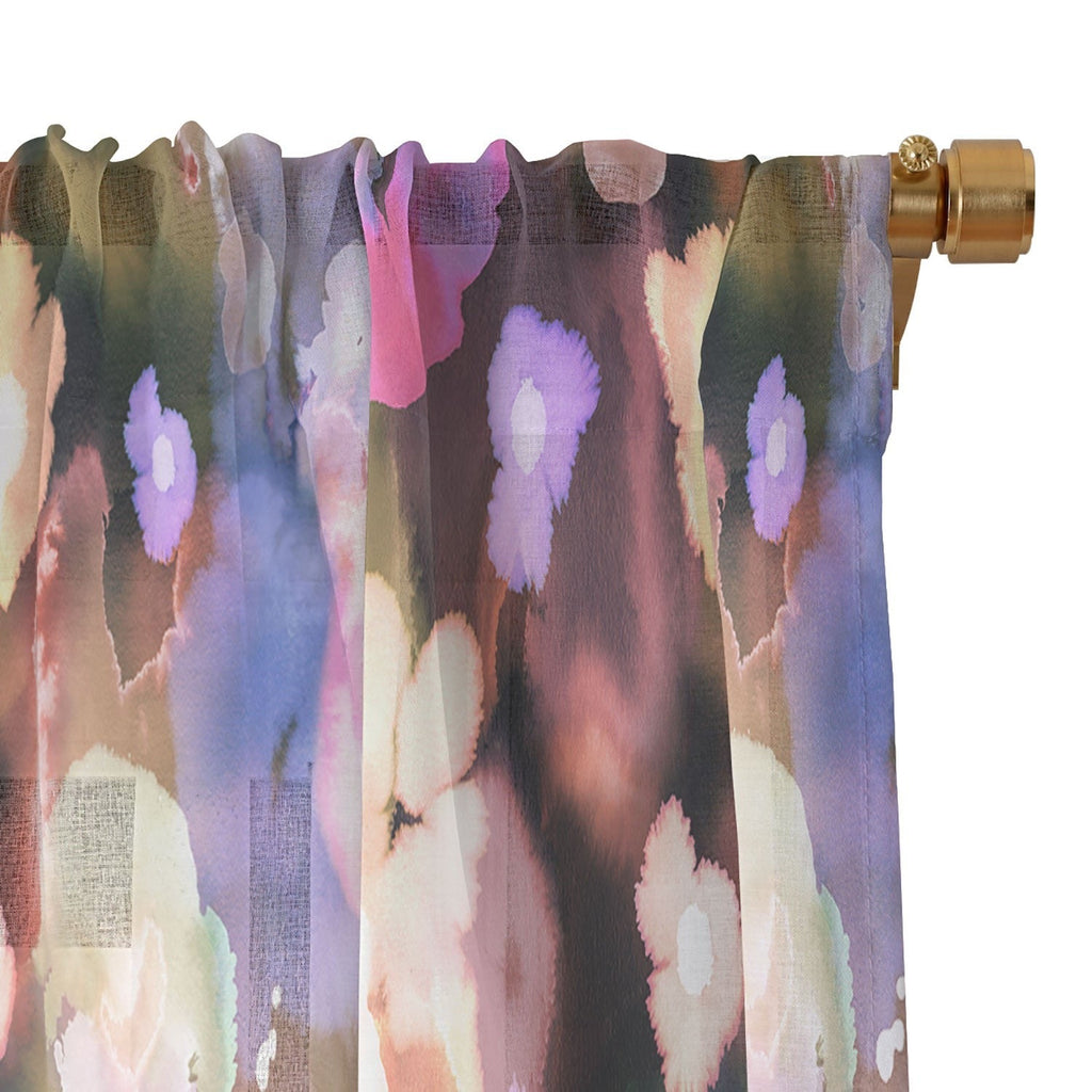 Ninola Design Botanic Retreat Ombre Abstract Watercolor Flowers Pink gold Sheer Window Curtain
