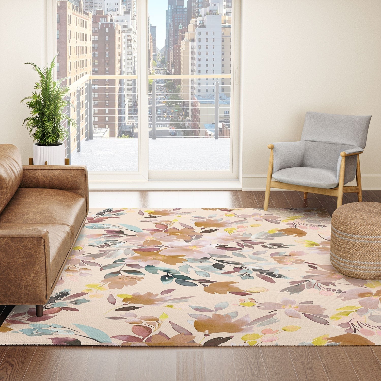 Ninola Design Botanic Retreat Floral Oleander Whimsical Soft Pink Area Rug