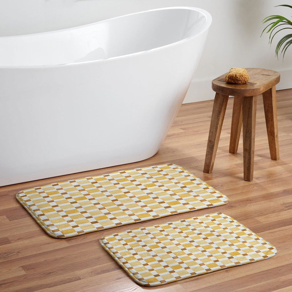 Ninola Design Everyday Artifact Checker Mosaic Tiles Geometry Yellow Memory Foam Bath Mat