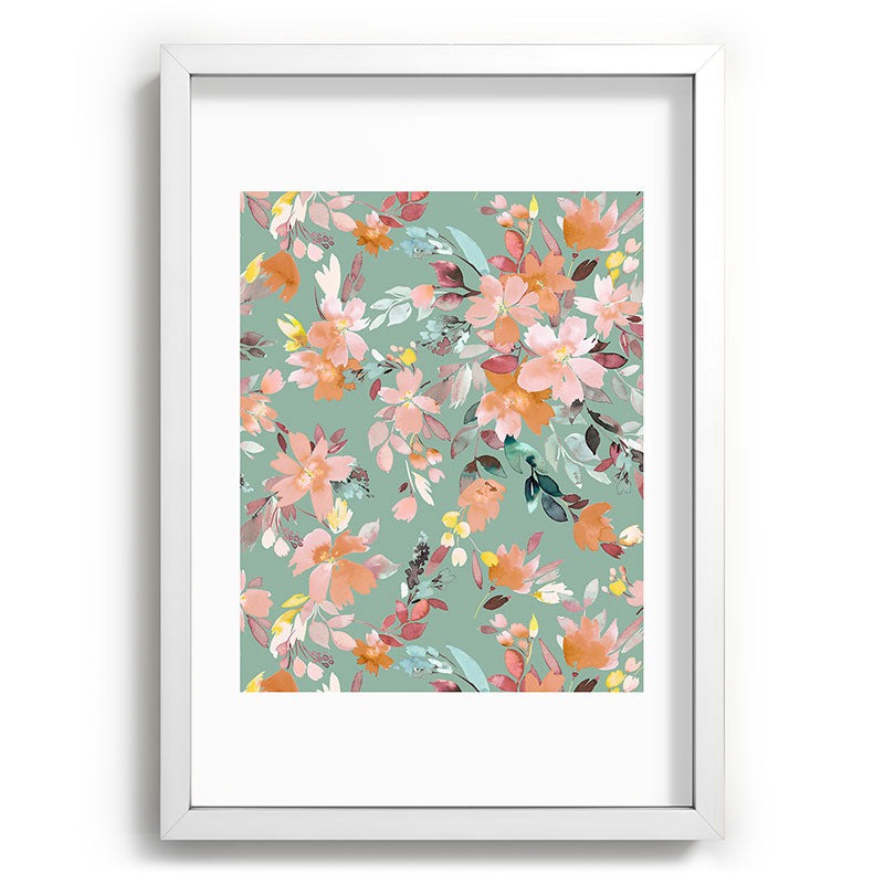 Ninola Design Botanic Retreat Floral Oleander Whimsical Teal Green Recessed Framing Rectangle