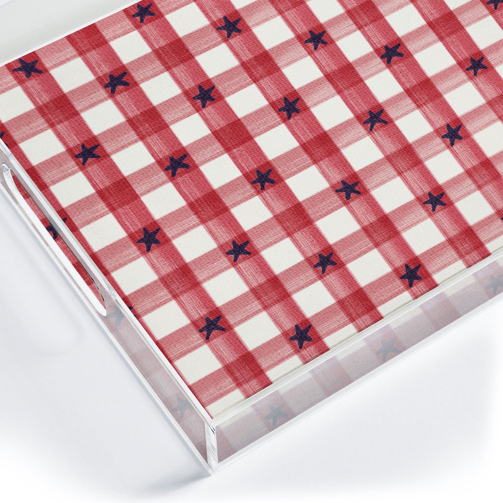 DENY Designs Red Gingham plus Stars Acrylic Tray