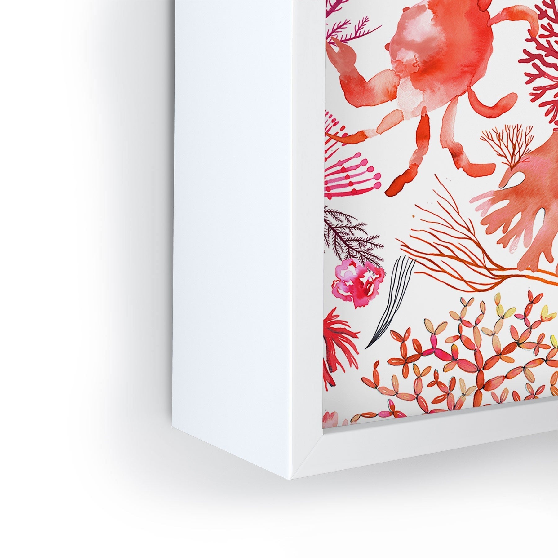 Ninola Design Botanic Retreat Coral Reef Crab Lobster Red Framed Mini Art Print