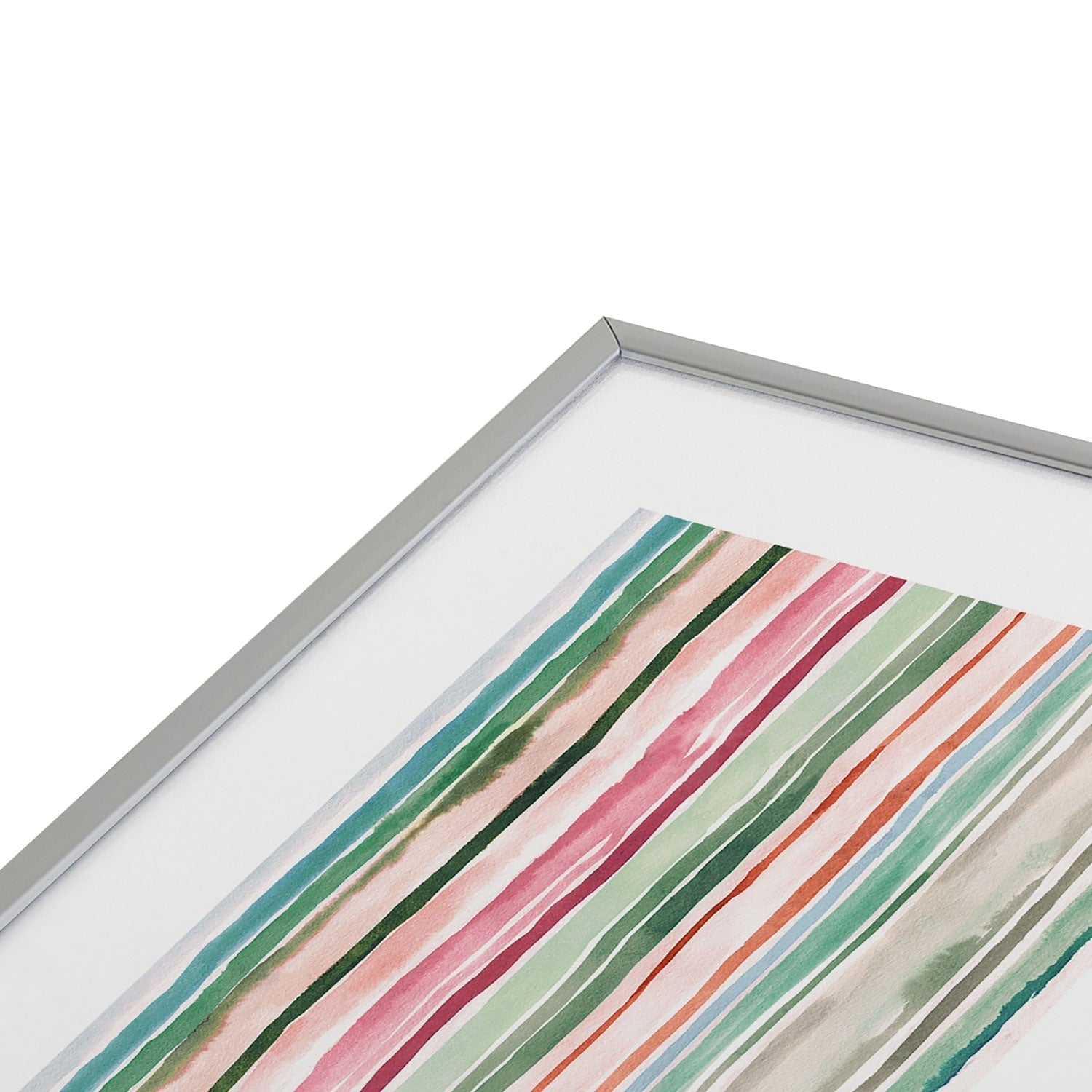 Ninola Design Botanic Retreat Watercolor Stripes Green Orange Red Metal Framed Art Print