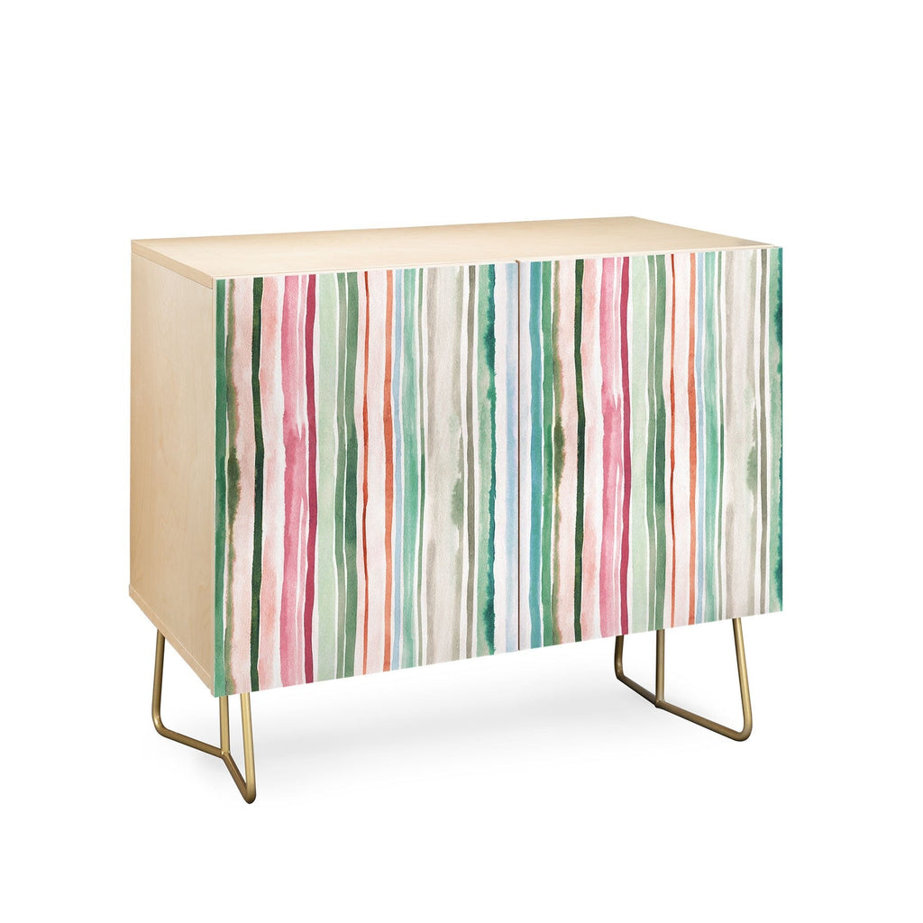 Ninola Design Botanic Retreat Watercolor Stripes Green Orange Red Credenza