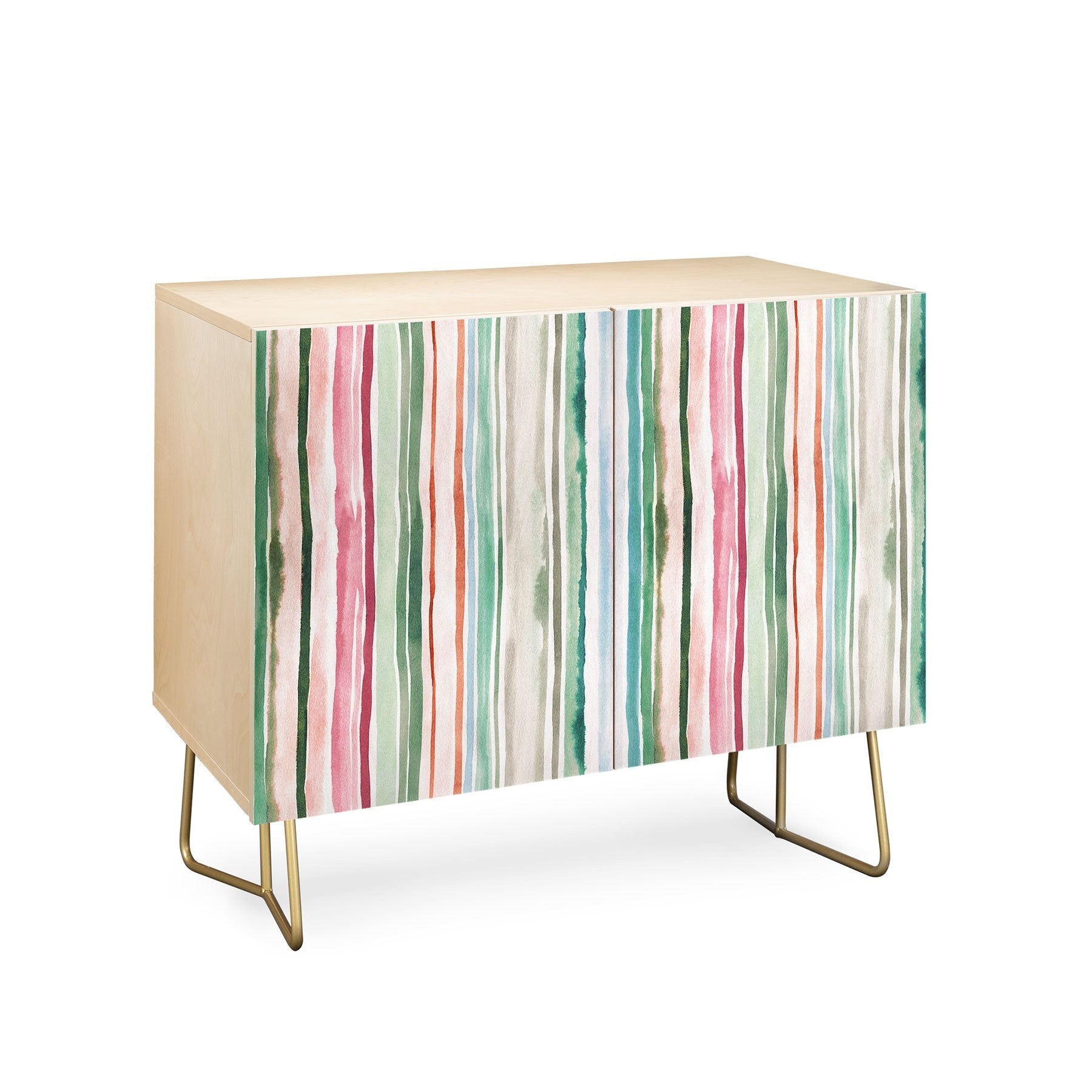 Ninola Design Botanic Retreat Watercolor Stripes Green Orange Red Credenza