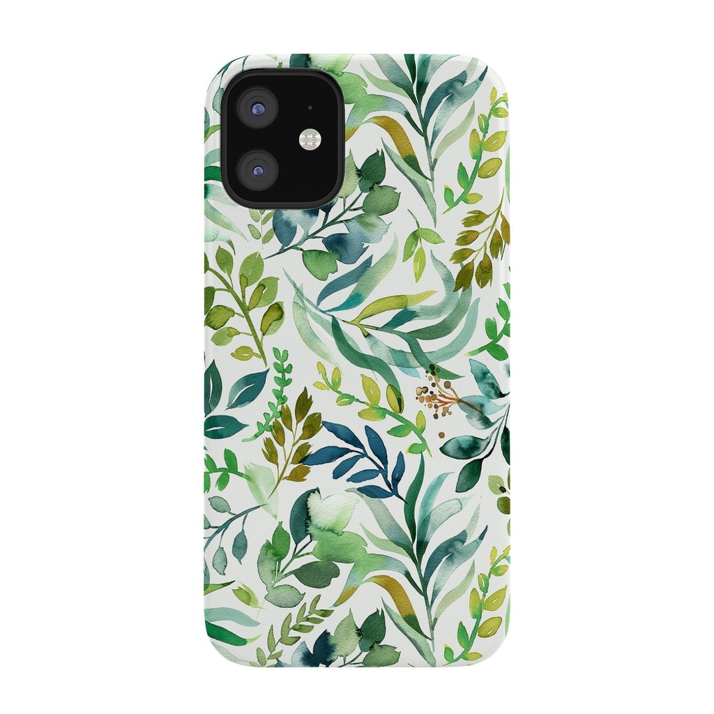 Ninola Design Botanic Retreat Loose Botanical Leaves Watercolor Green Phone Case