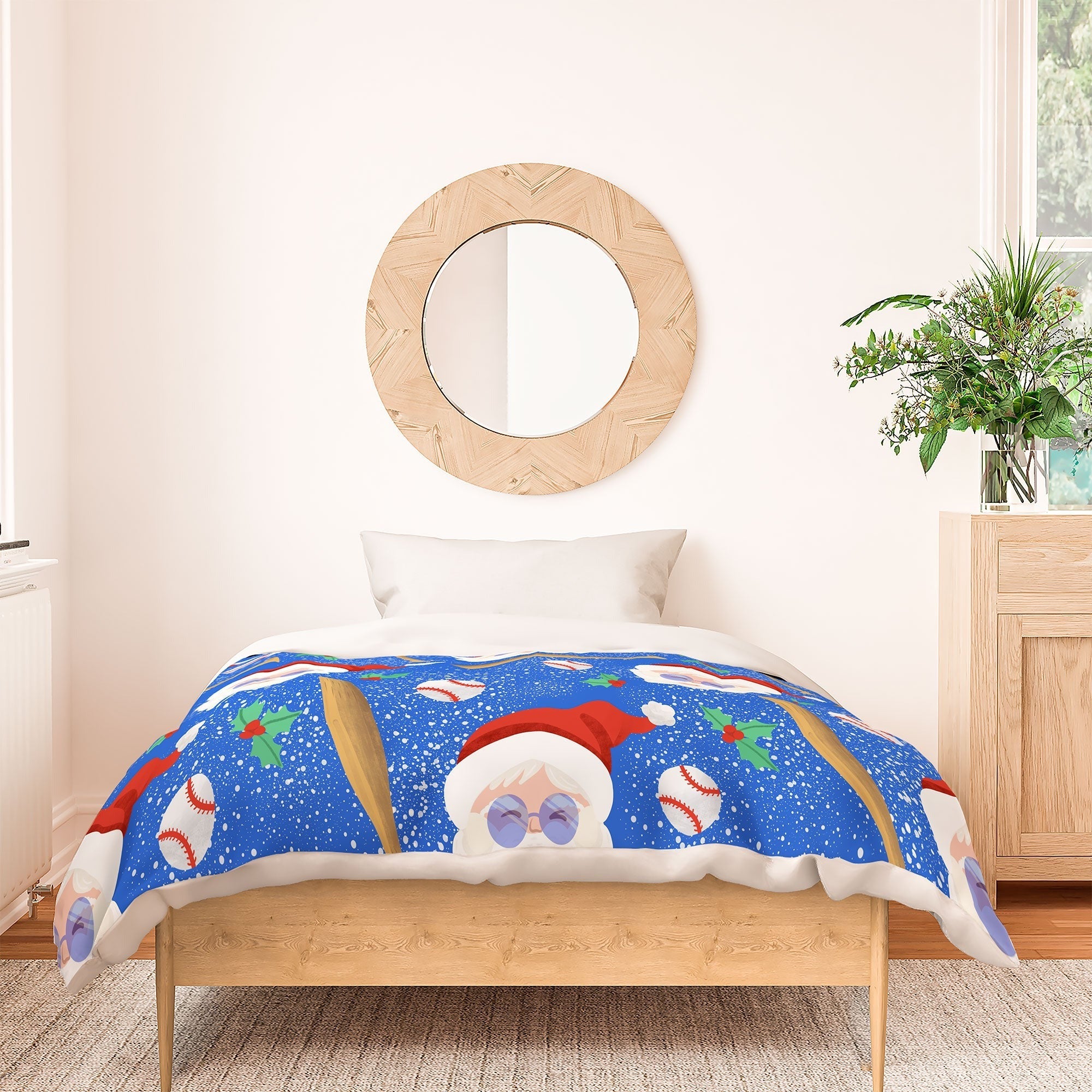 Design by Spark Sporty Baseball Santa Duvet Cover