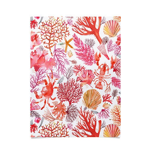 Ninola Design Botanic Retreat Coral Reef Crab Lobster Red Poster