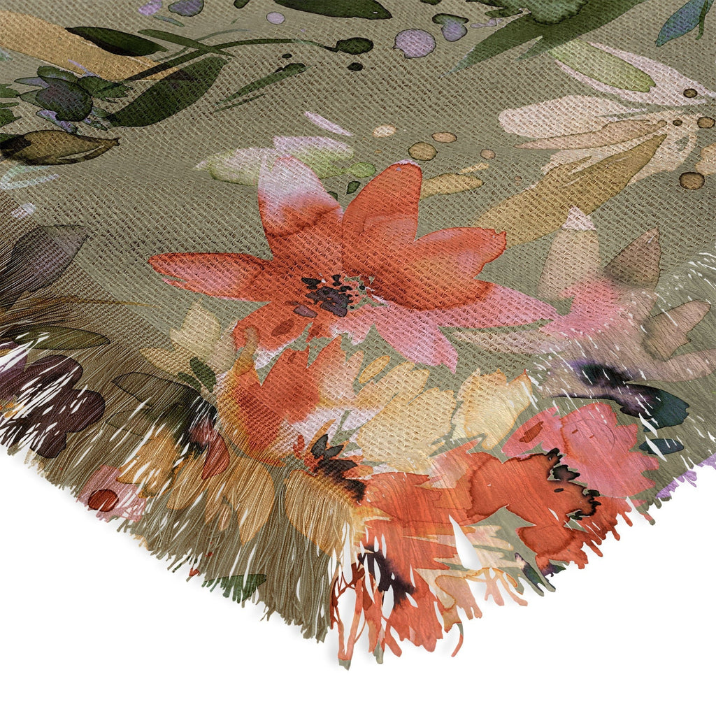 Ninola Design Botanic Retreat Painterly Tropical Flowers Sage Green Throw Blanket