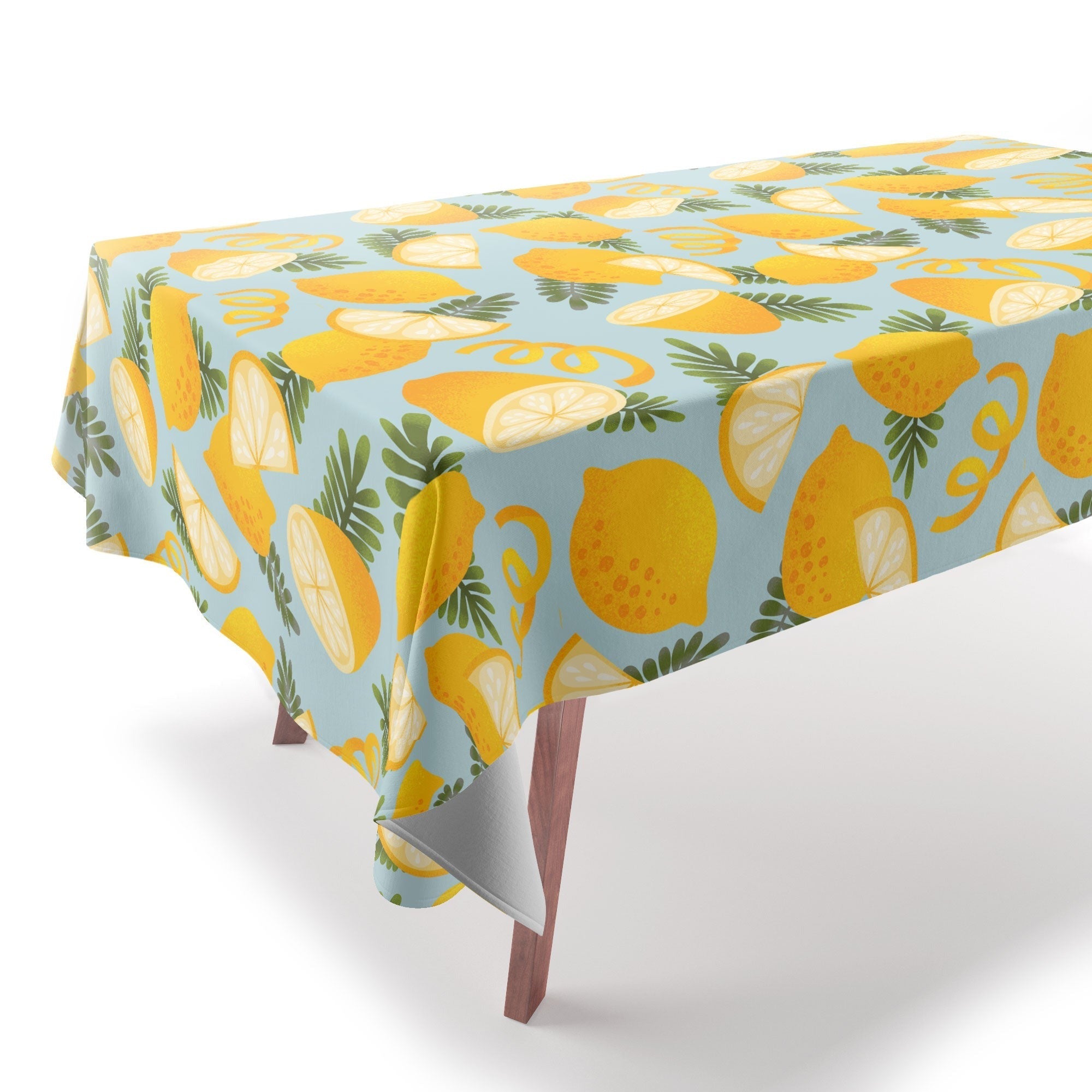 Jessica Molina Lemon Pattern on Sky Blue Tablecloth